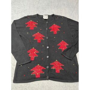 Stitches In Time Christmas Tree Sequin Cardigan Sweater Womens M vintage 90s